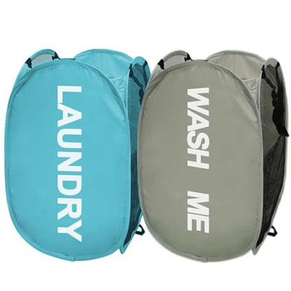 Mesh Popup Laundry Hampers, Collapsible Laundry Baskets, 2 Pack Dirty Clothes Hampers for Home, Bathroom, College Dorm, RV Cruise, Travel (Gray + Blue) - color: Blue + Gray