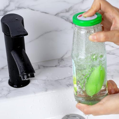 6 Pcs Bottle Cleaning Beans, Magic Beans Bottle Cleaner, Sponge Reusable Bean Shape Heat Resistance Pod Sponges with Ceramic Balls Green Shaped Internal Tools of Small Mouth