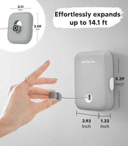 GorillaLine - Retractable Clothesline Indoor Outdoor Clothes Line - Heavy Duty Clothes Drying Laundry Line - Wall Mounted Drying Rack - Air Dry Clothing - color: Gray