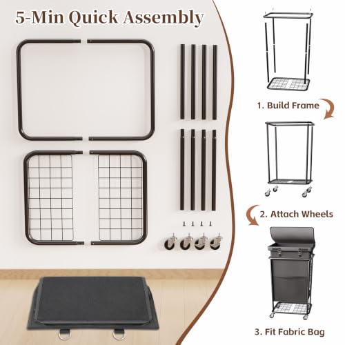 Laundry Hamper with Wheels and Lid, 150L Large Rolling Laundry Basket Gray - color: Grey, size: 150L