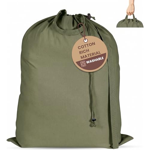 LFH Home Large Premium 1pack Cotton Rich Canvas Laundry Bag with Drawstring and Handles Heavy Duty, Multi-Use, and Washable for Home, Travel, College or Storage 20x30-Military Green - color: Military Green, size: 20"x30"