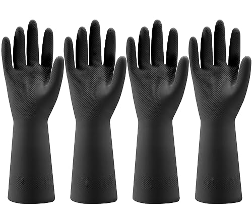 Bamllum 4 Pairs Rubber Kitchen Dishwashing Gloves - Reusable Household Cleaning Gloves for Washing Dishes and Cleaning Tasks, Flexible Long-lasting and Non-Slip (X-Large, Black) - size: X-Large