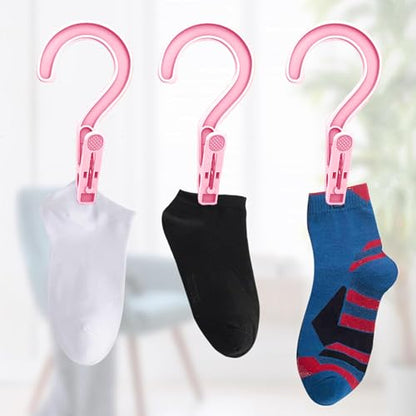 24pcs Laundry Hooks with Clips Super Strong Plastic Clothes Hangers Pins - color: Pink 24pcs