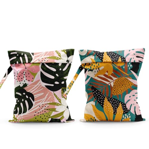 2pcs Summer Wet Dry Bag Wet Bags for Swimsuits Waterproof Cloth Diaper - color: 2pcs Tropical