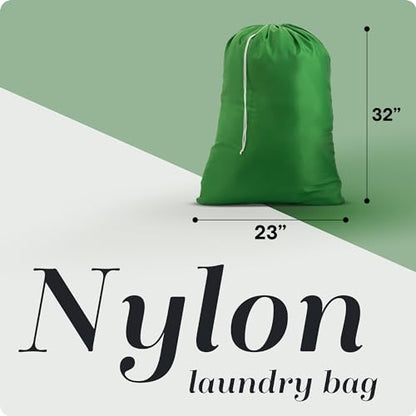 Nylon XL Laundry Bag - Locking Drawstring Closure, Machine Washable, These Large Bags Will Fit a Laundry Basket and Strong Enough to Carry up to Two Loads of Clothes (Green | 22" x 32") - color: Green, size: 22" x 32"
