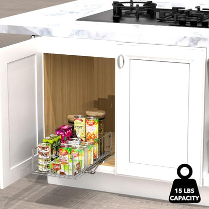 Simple Houseware Pull-Out Cabinet Sliding Basket, 17.2Dx9.7Wx5H, Chrome - color: Chrome