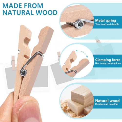 SenseYo 120 Pcs Mini ClothesPins for Photo 1.9 Inch Small Wooden Clips Clothes Pins Multi-Purpose for Pictures DIY Crafts Art Decorations