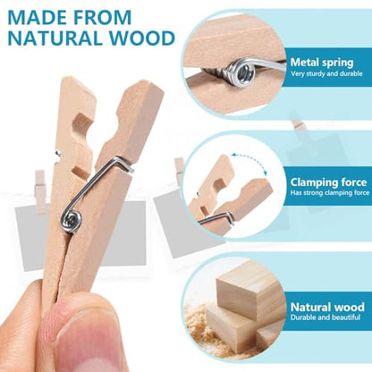 SenseYo 120 Pcs Mini ClothesPins for Photo 1.9 Inch Small Wooden Clips Clothes Pins Multi-Purpose for Pictures DIY Crafts Art Decorations