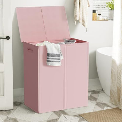 WOWLIVE 154L Double Laundry Hamper 2 Section with Lid and Removable Bags - color: Pink, size: 154l (24.8x 14.2 X 26.8 Inches)