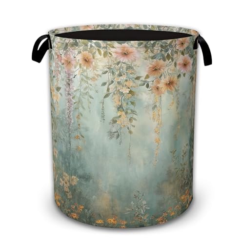 Flower Collapsible Laundry Basket,Spring Scene Waterproof Oxford Cloth Hamper with Handles,Portable Storage Organizer for Laundry Room Bedroom - color: Flower,Spring Scene
