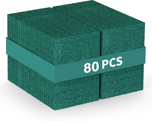 Bulk Heavy Duty Scouring Pads with Emery, 6" x 4" Large Green Scrub Pads for Kitchen Cleaning, Durable Polyester Abrasive Dish Scrubber for Pot, Pan, Grill and Stove,(80Count)