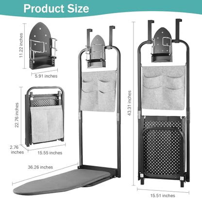 Seiritex Over the Door Ironing Board 13x36 inches with Iron Holder and Pocket Storage Bag, Hanging Iron Board for Home Laundry Room, Black - size: 13x36 inches