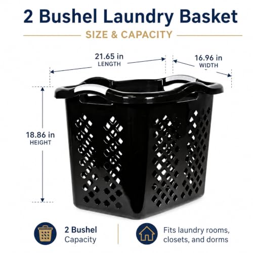 Laundry Basket 2 Pack 2 Bushel Plastic with Handles Black - color: Black 2pcs