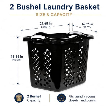 Laundry Basket 2 Pack 2 Bushel Plastic with Handles Black - color: Black 2pcs
