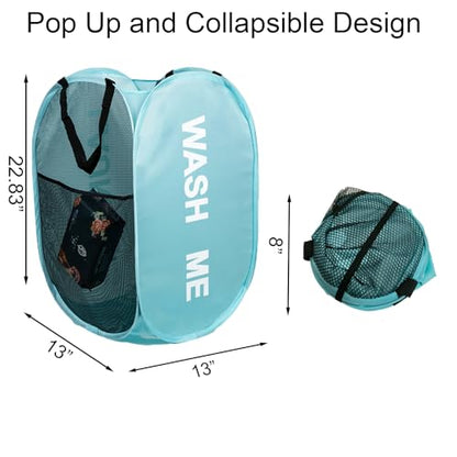 Mesh Laundry Hamper 2Pack Pop Up Hamper with Strong Handles, Collapsible Laundry Basket for Home, Bathroom, Bedroom, Travel Storage Hamper(Grey + Sky Blue) - color: Grey + Skyblue