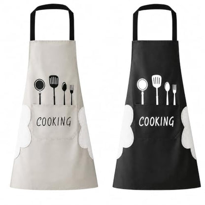2 Pack Kitchen Apron for Women & Men, Waterproof Bib Aprons with 1 Pockets, Adjustable Bib Aprons for Cooking, Baking, BBQ, Household Cleaning