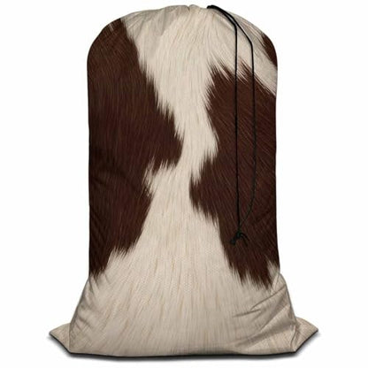 Swono Cowhide Fur Laundry Bag with Drawstring Closure, Foldable, Lightweight, 28"x40" Cow Hair Skin Domestic Animal Dirty Clothes Bag for Home Dorm Road Trip Cruise, Oxford Cloth, Brown White - color: Cowhide Fur