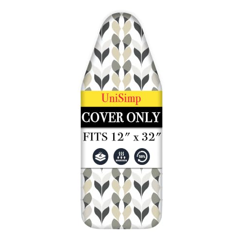 UniSimp Small Ironing Board Cover and Pad 12"x32" Small Iron Board Cover with Padding,Tabletop Mini Ironing Board Cover and Pad Small Size, Cotton Canvas, Heat Resistant, Drawstring Closure Foliage - color: Foliage, size: 12" x 32"