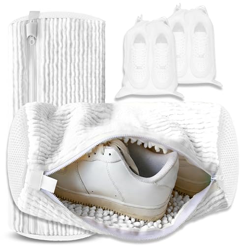 2Pcs Reusable Shoe Washing Machine Bag for Washer and Dryer:Free Up Hands, Prevent Deformation,shoe bag with Zipper Protection Design, Use for all Shoes,Sports Shoes - color: C-2Pcsf-White
