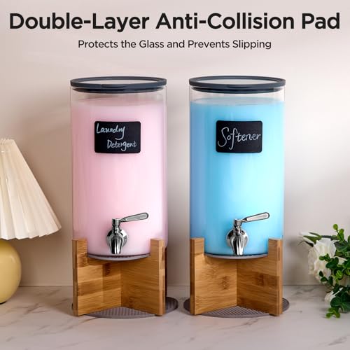 Glass Laundry Detergent Dispenser with Holder,1.1 Gallon Laundry Liquid Dispensers with Stainless-Steel Tap,Large Glass Fabric Softener Containers with Stand for Laundry Room Organization - size: 2 pcs