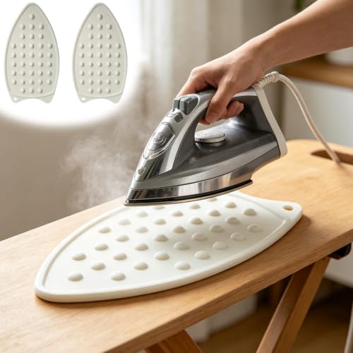 Milky White Silicone Iron Rest Pad,-2 Pack,Heat Resistant Ironing Mat, Non-Slip Hot Iron Stand Holder for Countertops,Laundry Room Accessory