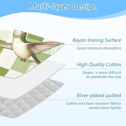 Ironing Mat Portable Ironing Pad Ironing Blanket for Table Top Heat Resistance Double-Side Using Travel Large 47.2 x 27.6 Inch Foldable Lightweight Checkered Green and White Hummingbirds - color: Checkered Green and White Hummingbirds Daisy