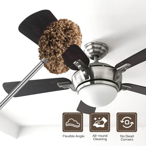Ceiling Fan Cleaner Duster Reusable Microfiber Ceiling Fan Blade Cleaner Removable Duster with Extension Pole Adjusts 13 to 49.7 Inch for Cleaning Walls Furniture Door Window Top (Beige Brown) - color: Beige Brown