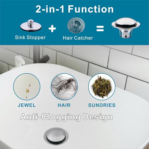 WELSAN Chrome Plated Bathroom Sink Drain Strainer 1 1/8"-1 1/2", 2 Pack - color: Chrome Plated-2