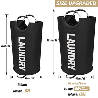 Maxsilan 125L X-Large Laundry Basket Bag, Collapsible Tall Hamper, Black - color: Black, size: 125L