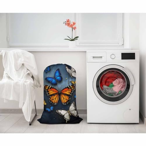 Swono Butterflies Extra Large Laundry Bag with Drawstring Closure 28"x40", 3D Butterfly Flying With Glowing for College, Dorm and Apartment Dwellers - color: Butterflies