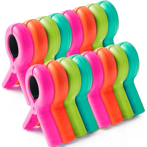 Beach Towel Clips for Beach Chairs, 16 Pcs Towel Holder for Beach Chair Pool Chair on Cruise Essentials, Jumbo Size Heavy Duty Clothes Pins, Beach Chair Clips to Beach Vacation Essentials, 4 Colors