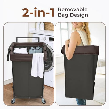 160L Rolling Laundry Hamper with Wheels and Handle, Rolling Laundry Basket - color: Black, size: 160L-with handle