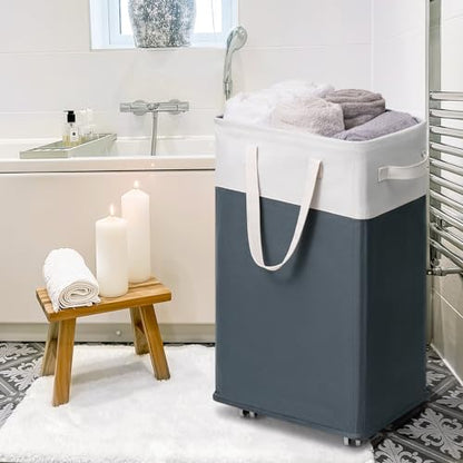 Goodpick 75L Rolling Dirty Clothes Hamper with Wash Bag for Laudnry - color: Grey & White 1-Pack