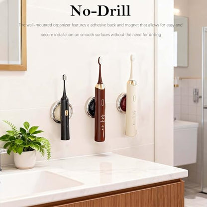 3-Piece Magnetic Clothes Rod Bracket and Mop Broom Holder - No-Drill, Wall-Mounted Organizer for Bathroom, Kitchen, Laundry Room, Balcony, and Garage - Space-saving Utility Rack