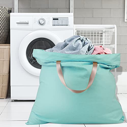 Sanlykate Large Canvas Cotton Laundry Bag with Drawstring & Handles, Heavy Duty Durable Dirty Clothes Organizer, Tear Resistant Hamper Liner Storage Bag, Travel Sack, 25.5 x 34inch - Haze Blue - color: Haze blue
