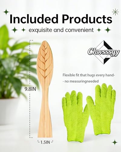3Pcs Plant Leaf Cleaning Set, Includes 1 Microfiber Cleaning Tongs and 2 High-Density Dusting Gloves, Washable Reusable Houseplant Care Kit for Foliage, Window Blinds & Delicate Home Dusting