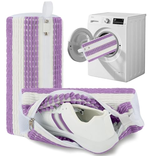 Shoe Washing Machine Bag 2pc Shoe Bags for Washing Machine Reusable Shoe Laundry Bags With Unique Self-locking Zipper Design for All Tennis Slippers Sneakers - color: Purple and White