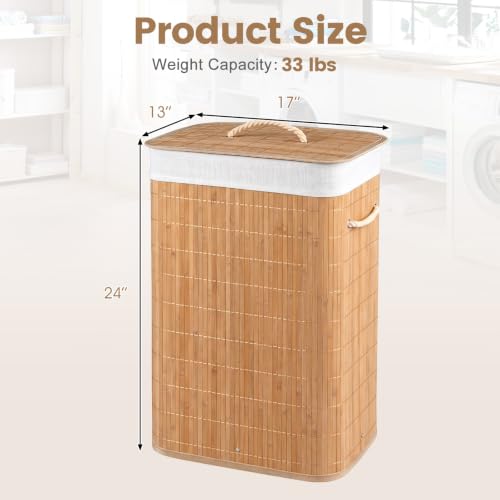 Giantex Bamboo Laundry Hamper with Lid, Removable Liner & Portable Handles - color: Light Tan
