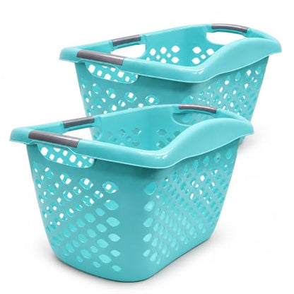 Teal Laundry Basket Set of 2 with 3 Handles, 9.3 Gal - color: Light blue 2pcs
