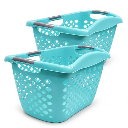 Teal Laundry Basket Set of 2 with 3 Handles, 9.3 Gal - color: Light blue 2pcs