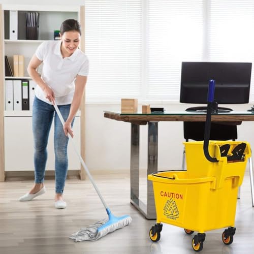Mop Bucket, Commercial Bucket for Mopping on Wheels - size: 34 Quarts