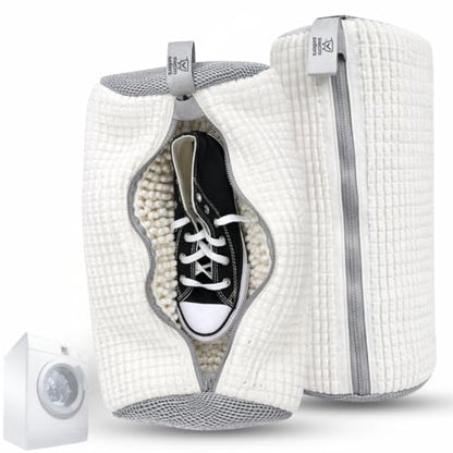 Shoe Washing Bag for Washer & Dryer – 2 Pack Sneaker Laundry Bags with Thick Microfiber Protection Mesh Shoe Wash Bag for Shoes & Delicates – White - color: White