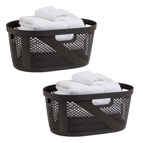 Mind Reader 40L Ventilated Laundry Baskets, Lightweight Clothes Hamper with Cutout Handles for Bathrooms and Closets, Plastic, Set of 2, Brown - color: Brown