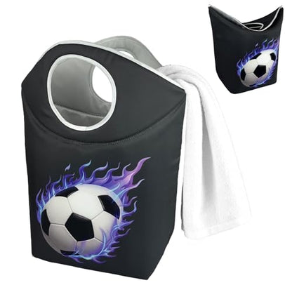 47L Collapsible Laundry Basket Small, 18x17x9.5 Laundry Tote - color: Football-1, size: 17"L x 9.5"W x 18"H