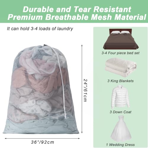 1 Pack Mesh Travel Laundry Bag 24" x 36"Extra Large Dirty Clothes Organizer - color: Grey, size: 24"x36"