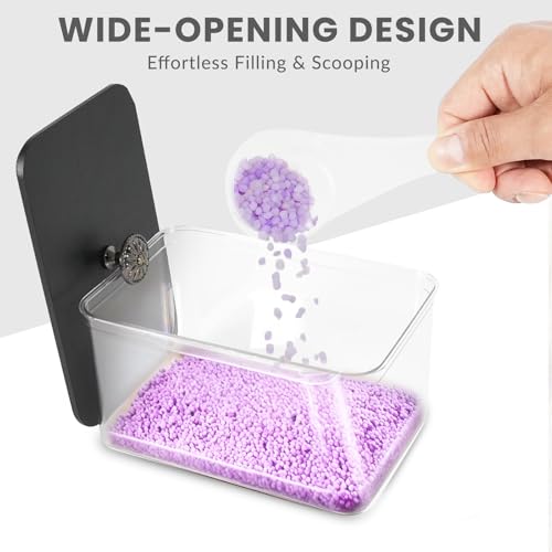 4 Pack Laundry Pods Container & Dryer Sheet Holder - Clear Plastic Laundry Room Organization Storage Containers with Black Lids, Scoops & Labels for Detergent Pods, Powder, Scent Boosters, Beads