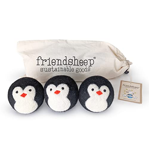 Friendsheep Wool Dryer Balls, Organic Reusable Fabric Softener Alternative for Laundry, Handmade, Fair Trade, Hypoallergenic, Eco-Friendly, Plastic-Free (3 Pack XL – Penguin) - color: Penguin Trio, size: 1 Count (Pack of 3)