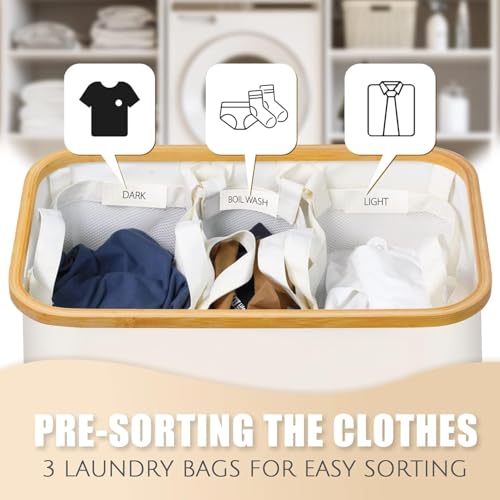 Hampers for Laundry Basket with Lid, 145L Large Laundry Hamper 3 Section - color: Beige, size: 145L