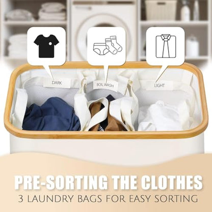 Hampers for Laundry Basket with Lid, 145L Large Laundry Hamper 3 Section - color: Beige, size: 145L