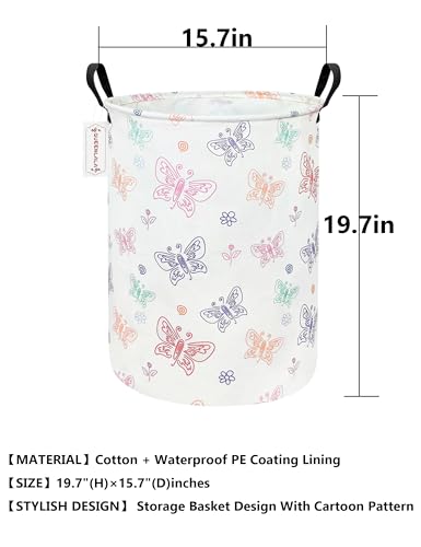 Foldable Waterproof Round Fabric Laundry Basket Home, Colorful Butterfly - color: Round-Colorful Butterfly